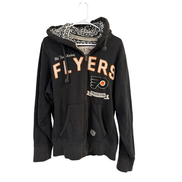 VTG NHL Philadelphia Flyers Old Time Hockey Full Zip Hoodie Sweatshirt Black L - Picture 1 of 14